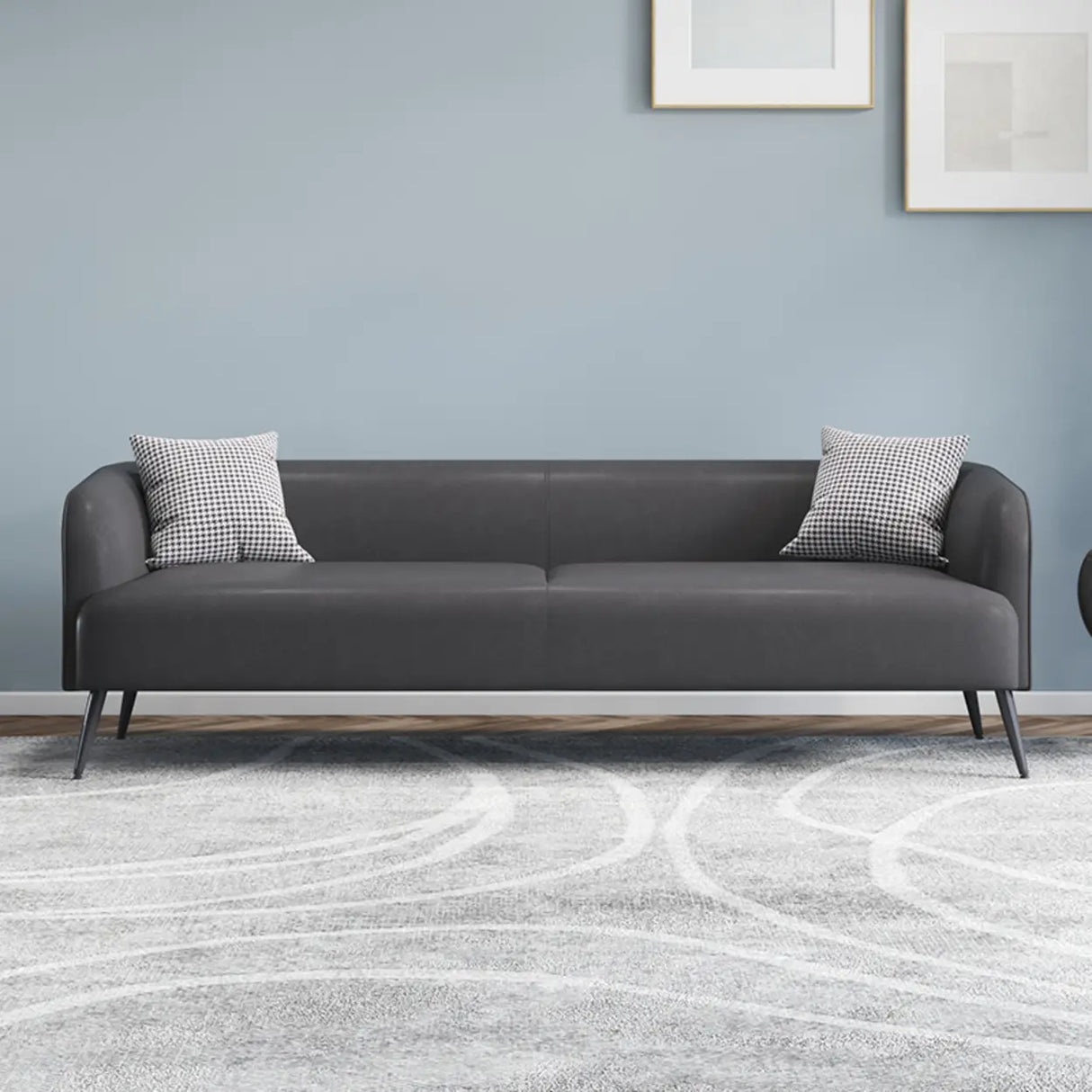 Cream Gray Stain Resistant Leather Square Arm Loveseat Image - 22
