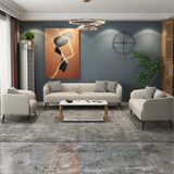 Cream Gray Stain Resistant Leather Square Arm Loveseat Image - 3