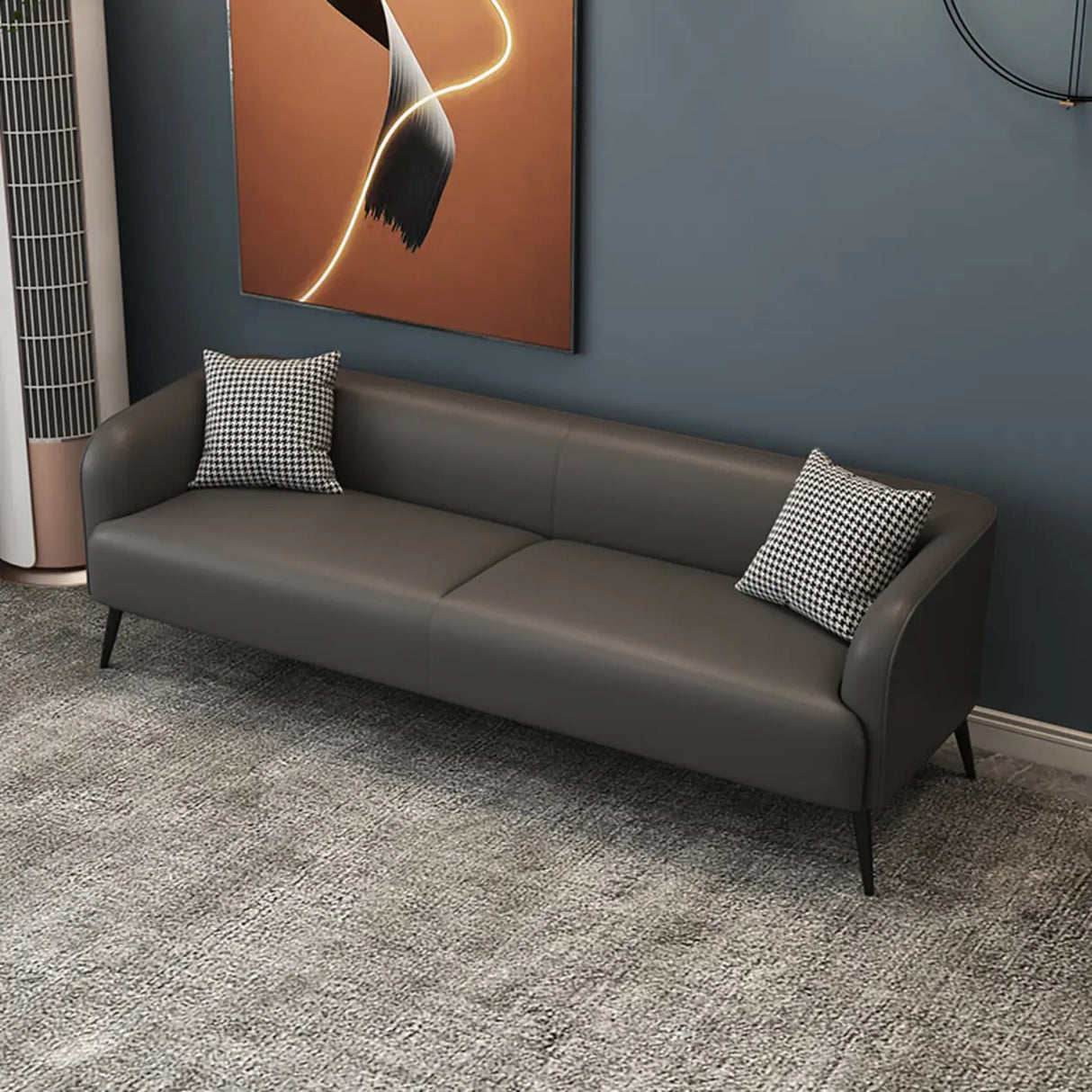 Cream Gray Stain Resistant Leather Square Arm Loveseat Image - 4