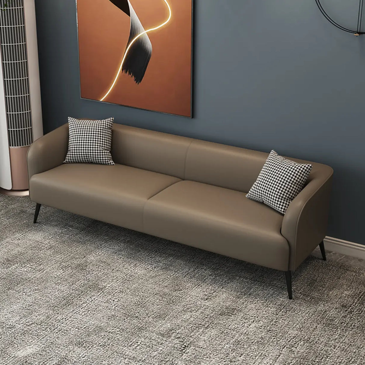 Cream Gray Stain Resistant Leather Square Arm Loveseat Image - 6