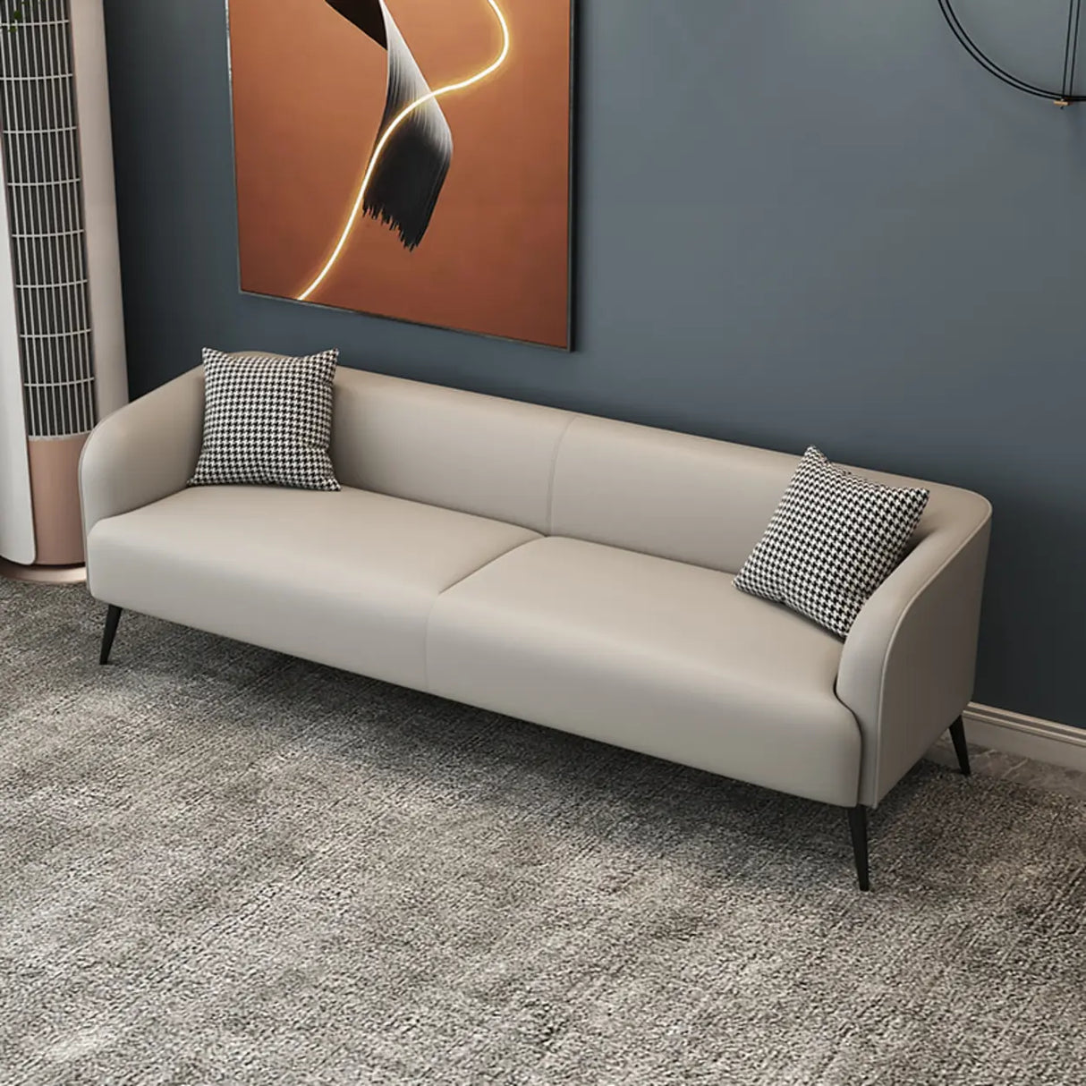 Cream Gray Stain Resistant Leather Square Arm Loveseat Image - 7