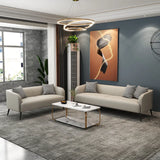 Cream Gray Stain Resistant Leather Square Arm Loveseat Image - 8