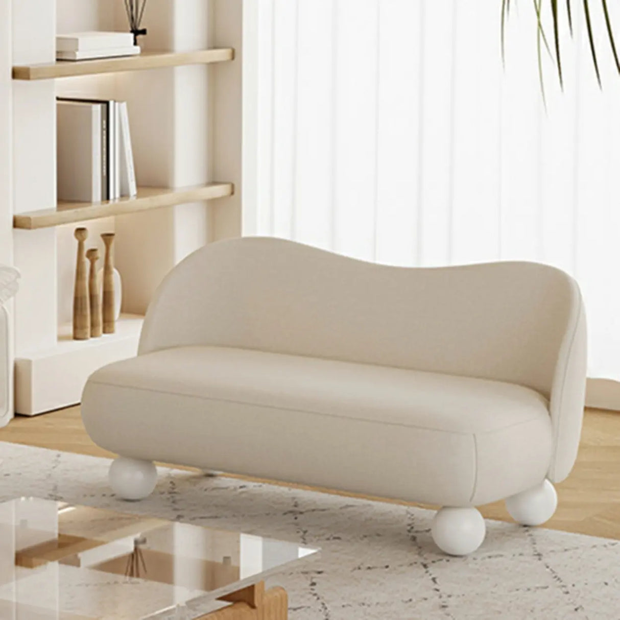 Cream Gray Tech Cloth Tight Back White Leg Loveseat Image - 1