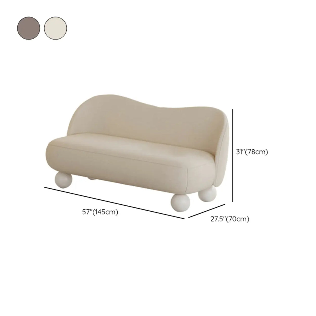 Cream Gray Tech Cloth Tight Back White Leg Loveseat 
