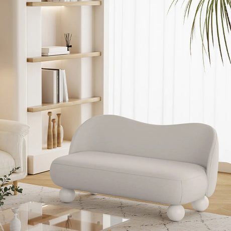 Cream Gray Tech Cloth Tight Back White Leg Loveseat Image - 2