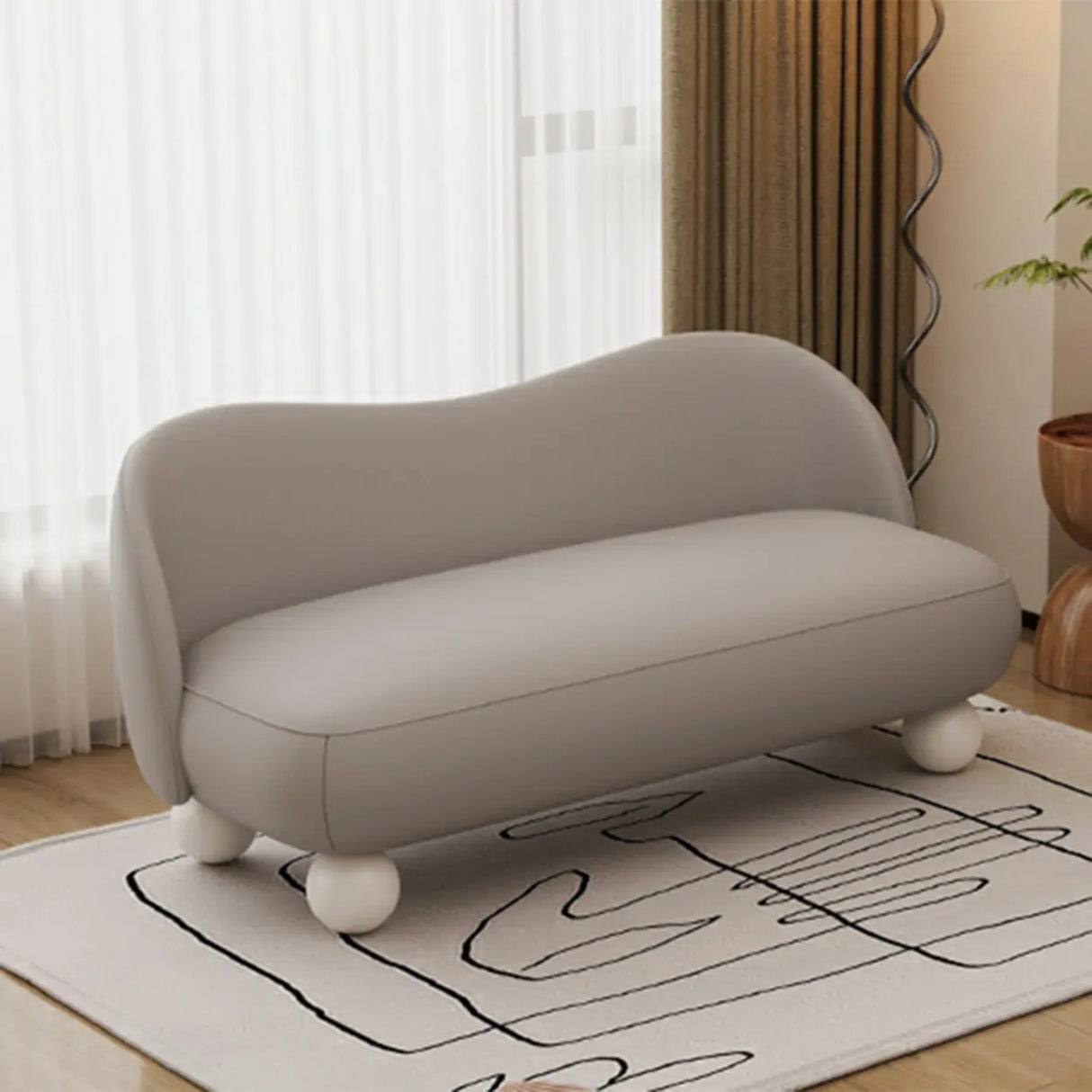 Cream Gray Tech Cloth Tight Back White Leg Loveseat Image - 3