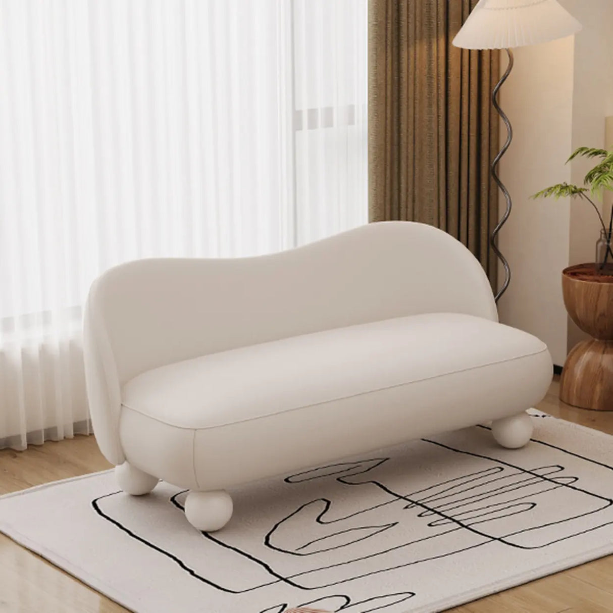 Cream Gray Tech Cloth Tight Back White Leg Loveseat Image - 4