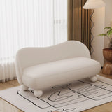 Cream Gray Tech Cloth Tight Back White Leg Loveseat Image - 4