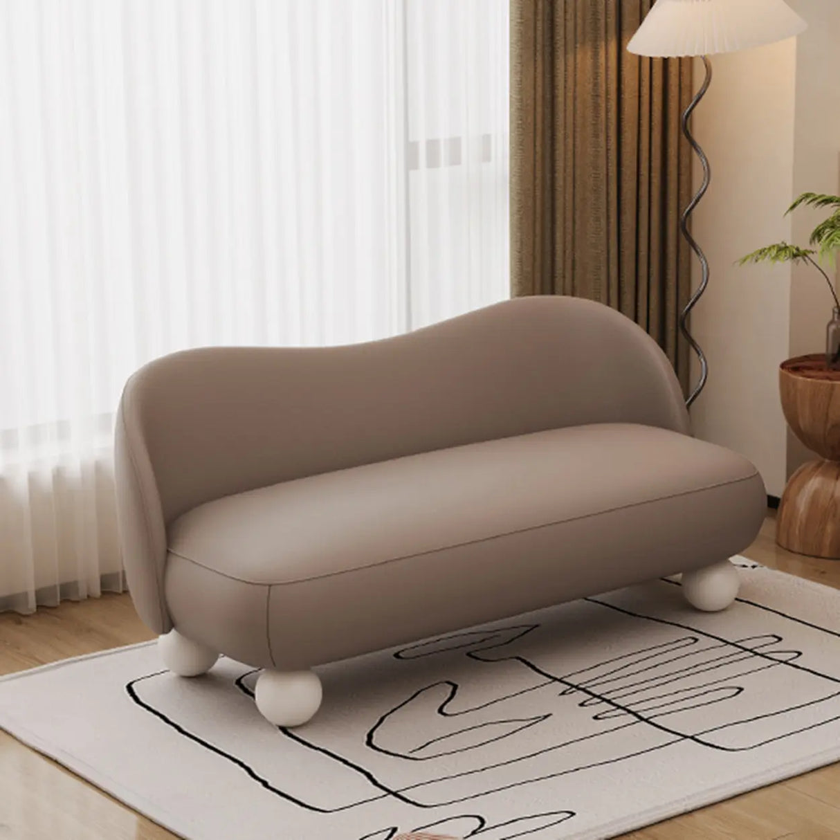 Cream Gray Tech Cloth Tight Back White Leg Loveseat Image - 5