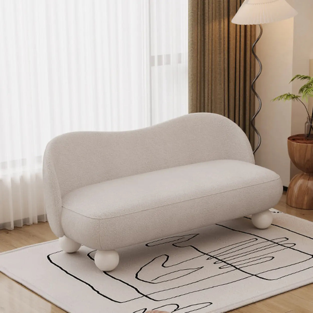 Cream Gray Tech Cloth Tight Back White Leg Loveseat Image - 7