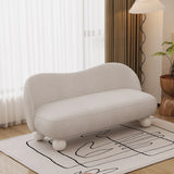 Cream Gray Tech Cloth Tight Back White Leg Loveseat Image - 7