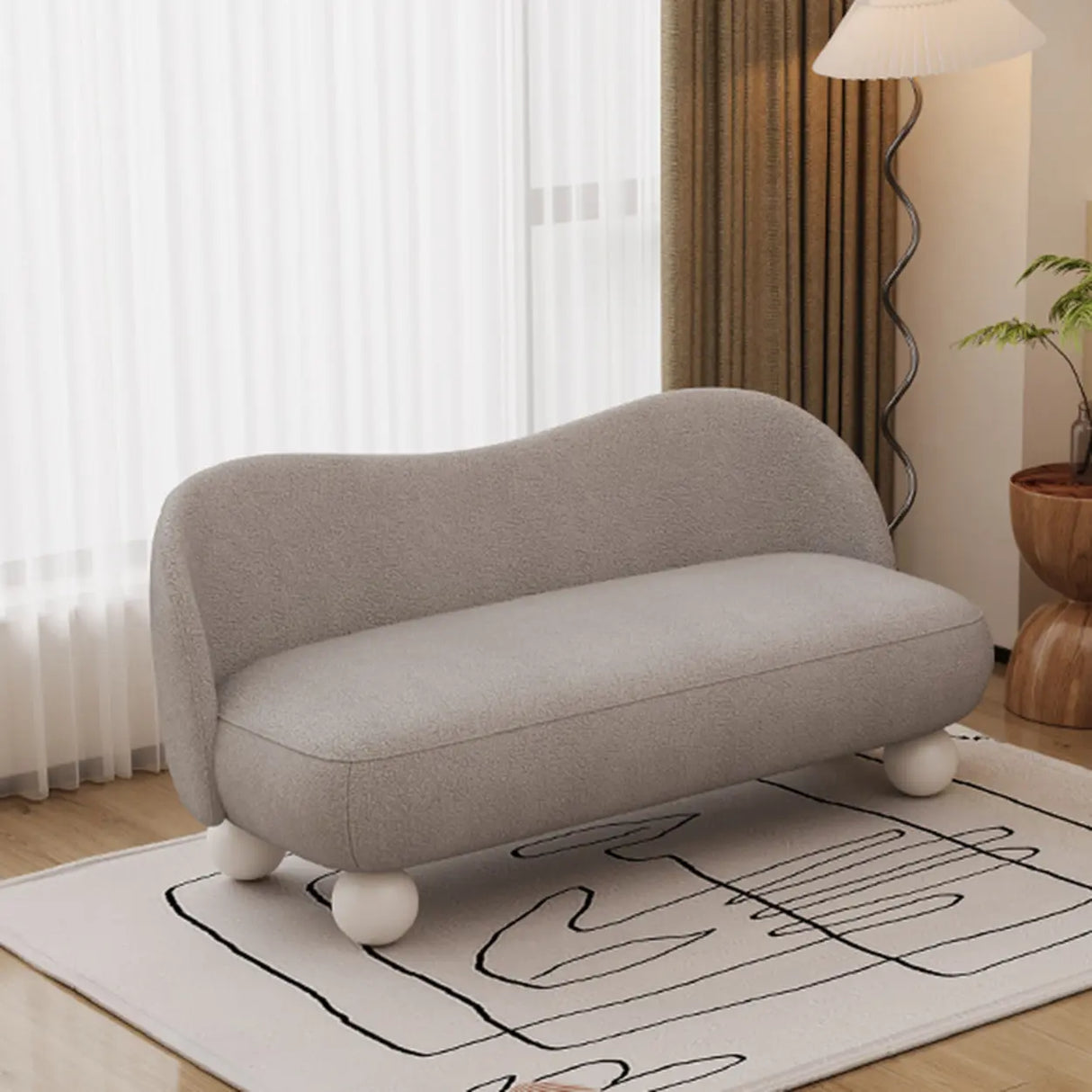 Cream Gray Tech Cloth Tight Back White Leg Loveseat Image - 9
