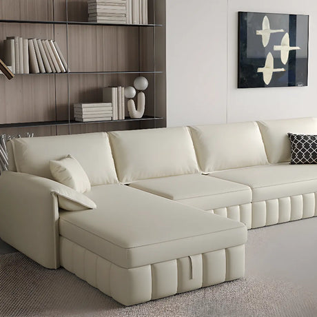 Cream Large L-Shape Leather Storage Included Sectional Sofa Image - 1