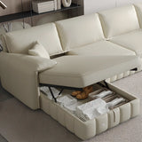 Cream Large L-Shape Leather Storage Included Sectional Sofa Image - 11