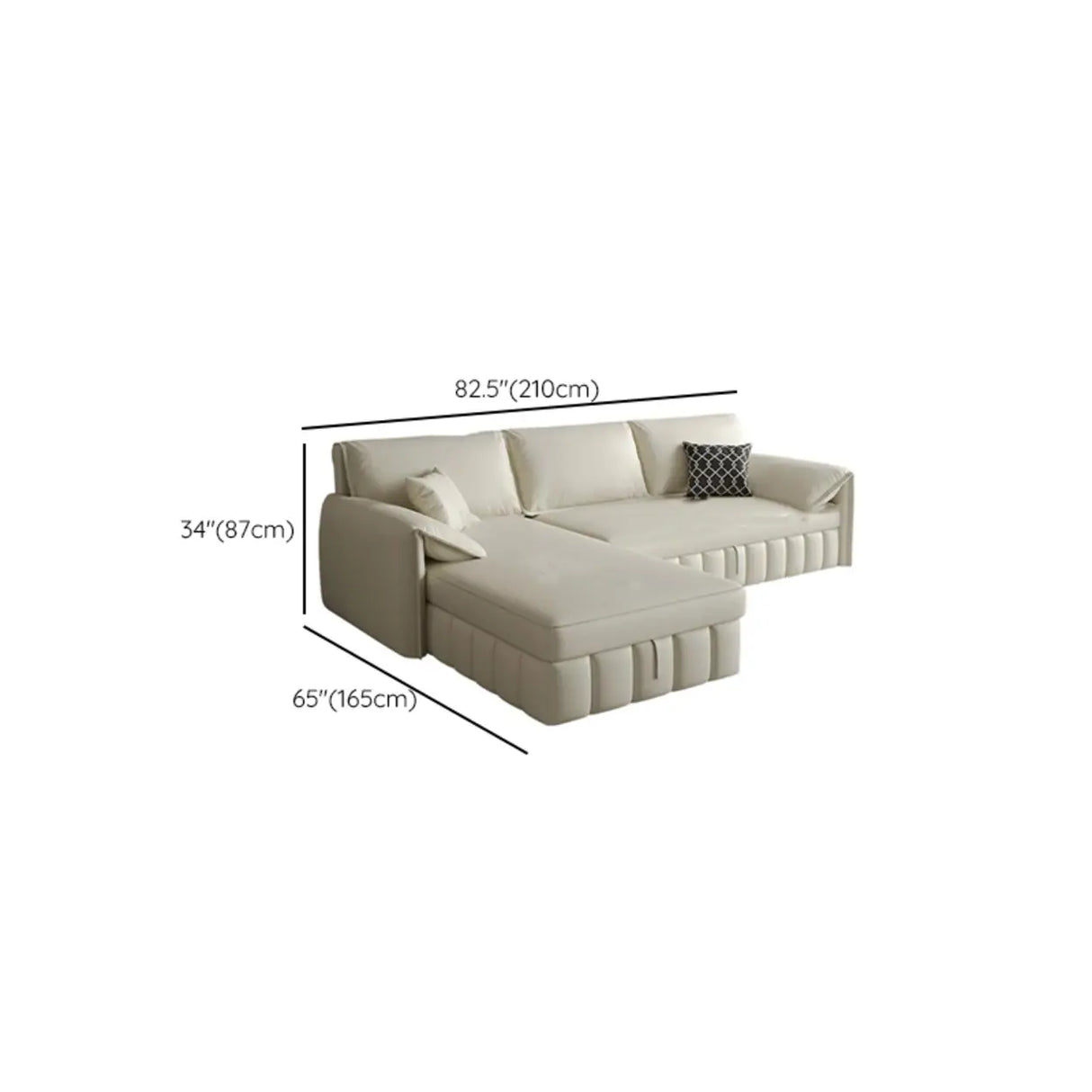 Cream Large L-Shape Leather Storage Included Sectional Sofa 
