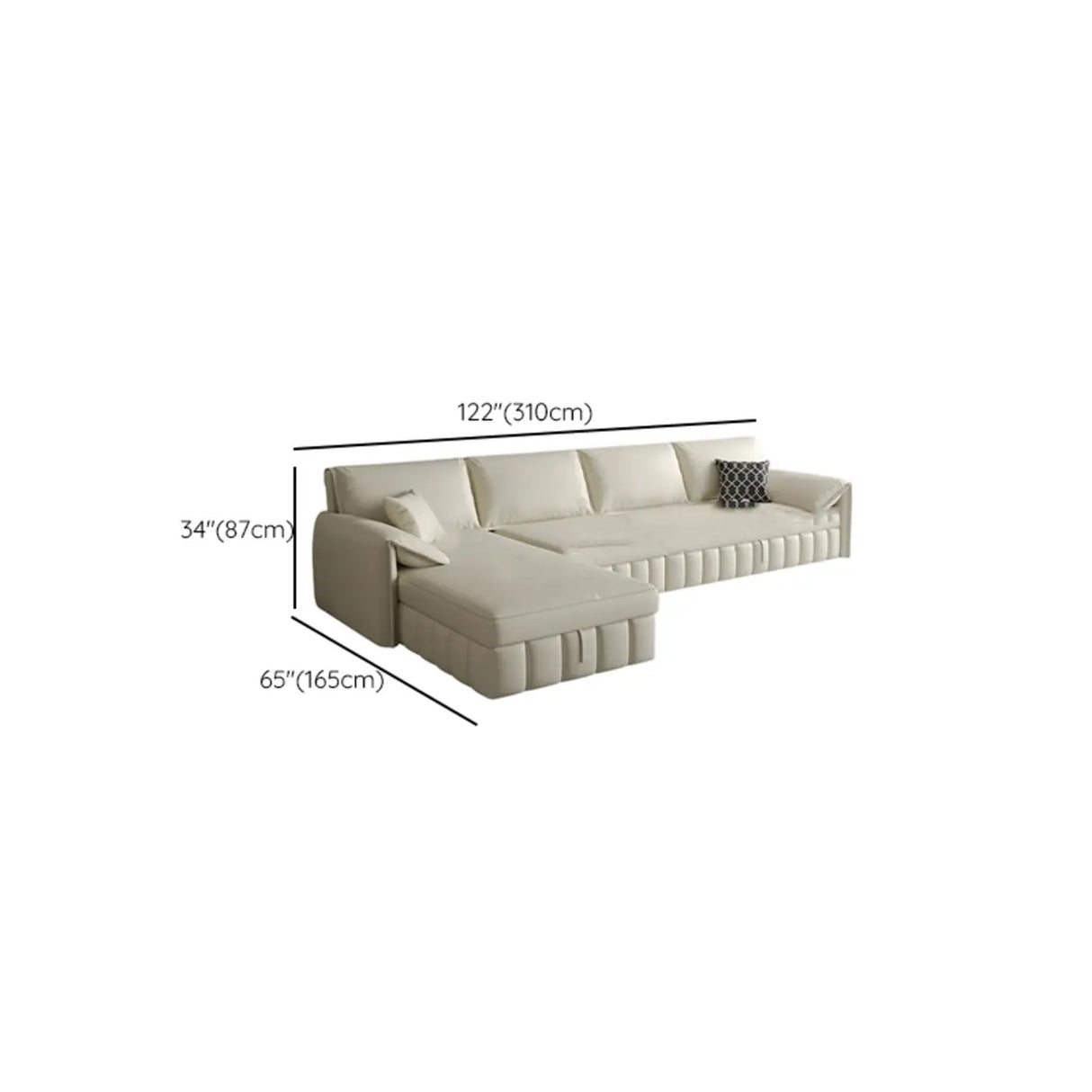 Cream Large L-Shape Leather Storage Included Sectional Sofa Image - 16