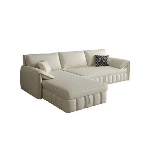 Cream Large L-Shape Leather Storage Included Sectional Sofa Image - 2