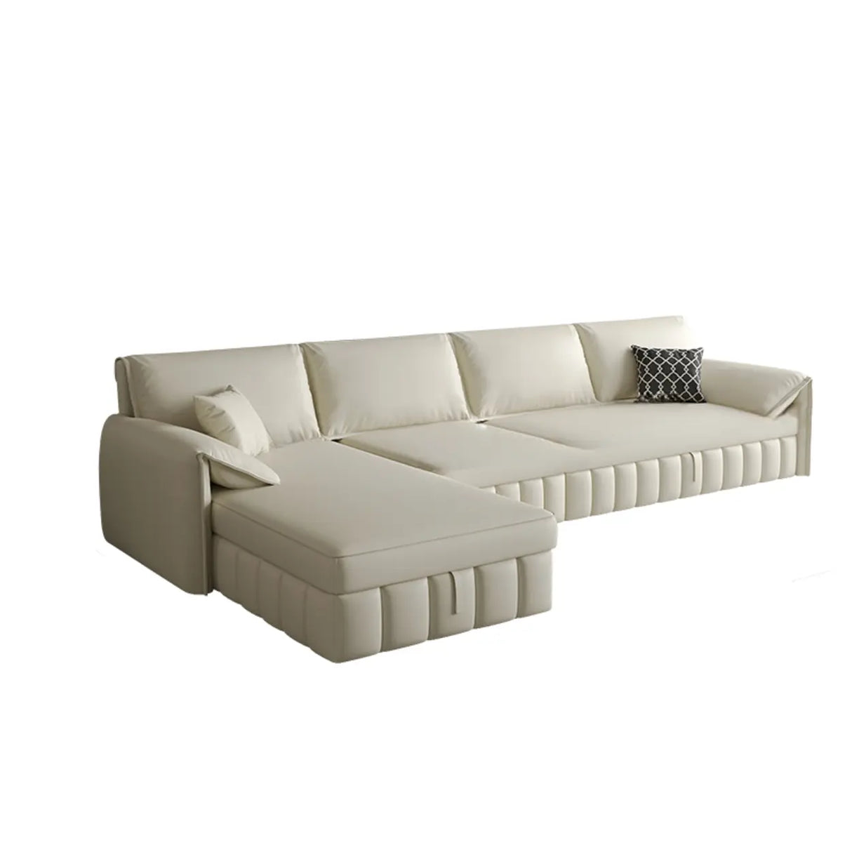 Cream Large L-Shape Leather Storage Included Sectional Sofa Image - 3