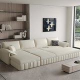 Cream Large L-Shape Leather Storage Included Sectional Sofa Image - 4