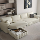 Cream Large L-Shape Leather Storage Included Sectional Sofa Image - 9