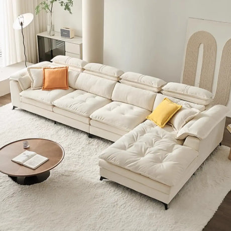 Cream Medium Comfort L-Shape Fabric Pillow Back Sofa Image - 1