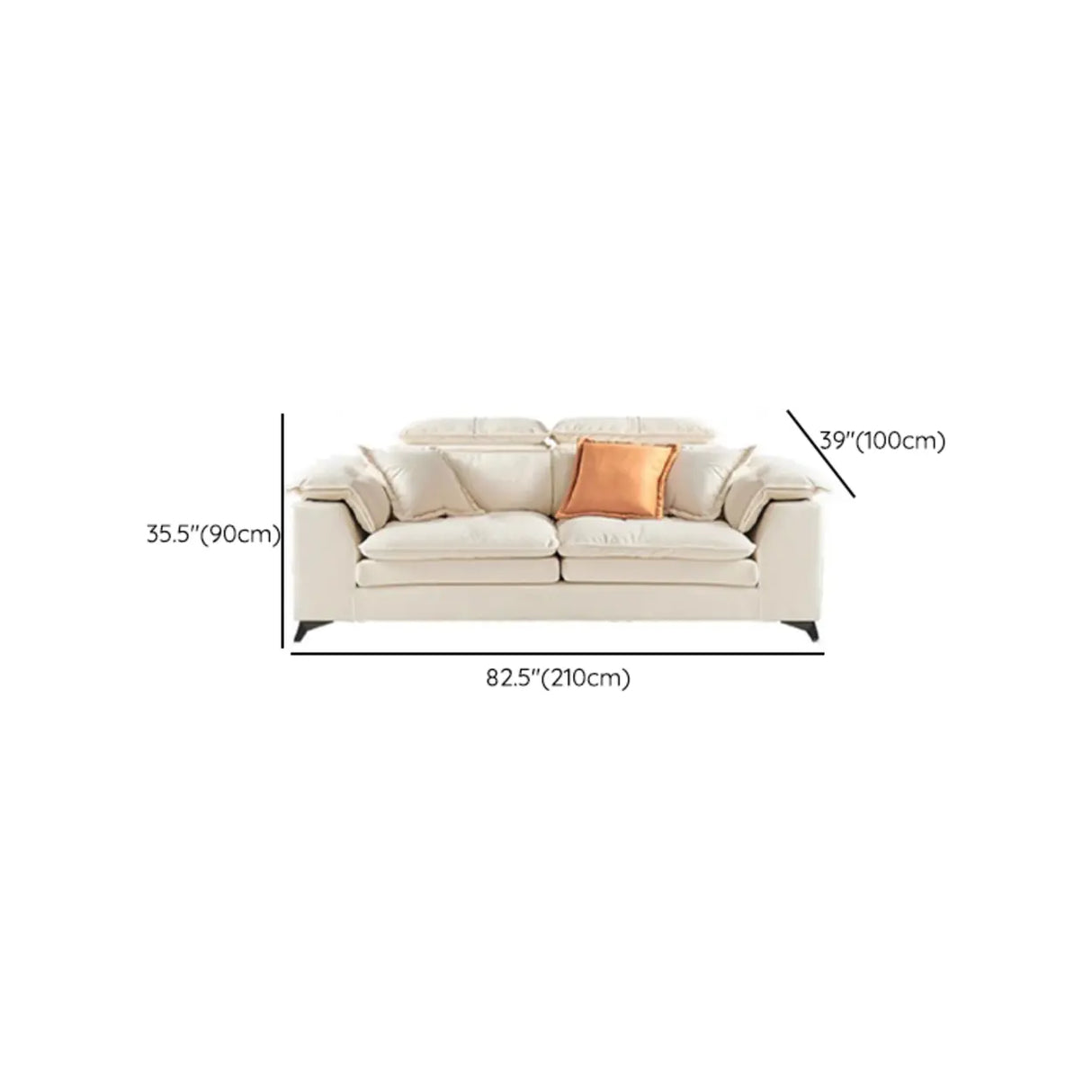 Cream Medium Comfort L-Shape Fabric Pillow Back Sofa 