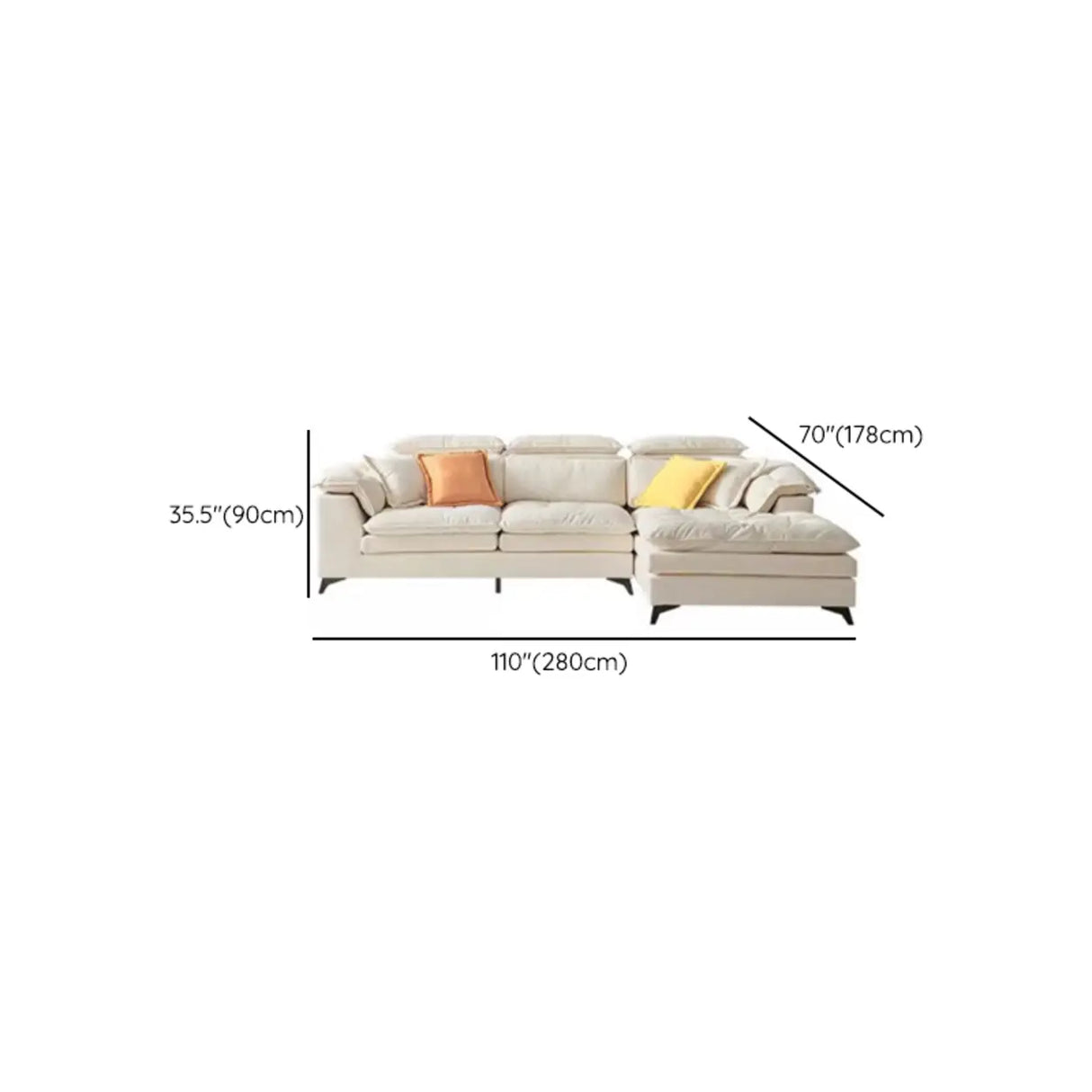 Cream Medium Comfort L-Shape Fabric Pillow Back Sofa Image - 17