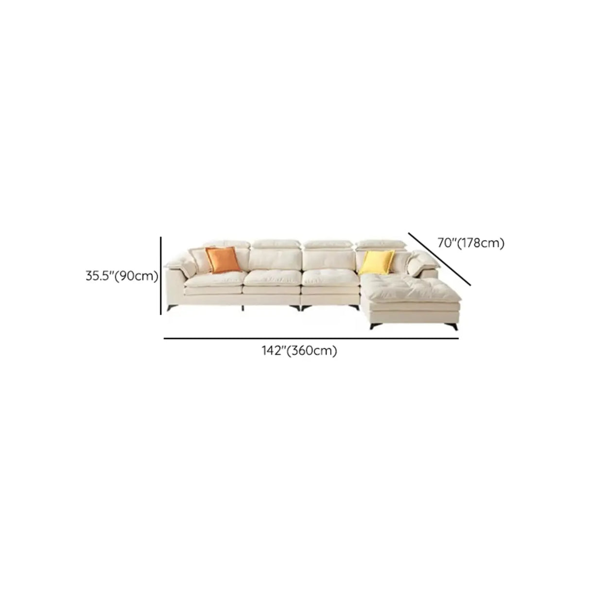 Cream Medium Comfort L-Shape Fabric Pillow Back Sofa Image - 18