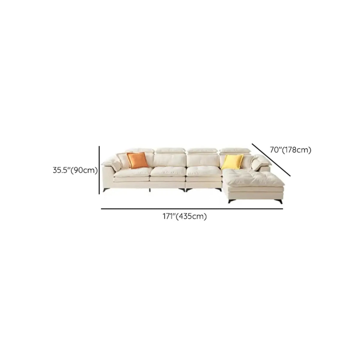 Cream Medium Comfort L-Shape Fabric Pillow Back Sofa Image - 19