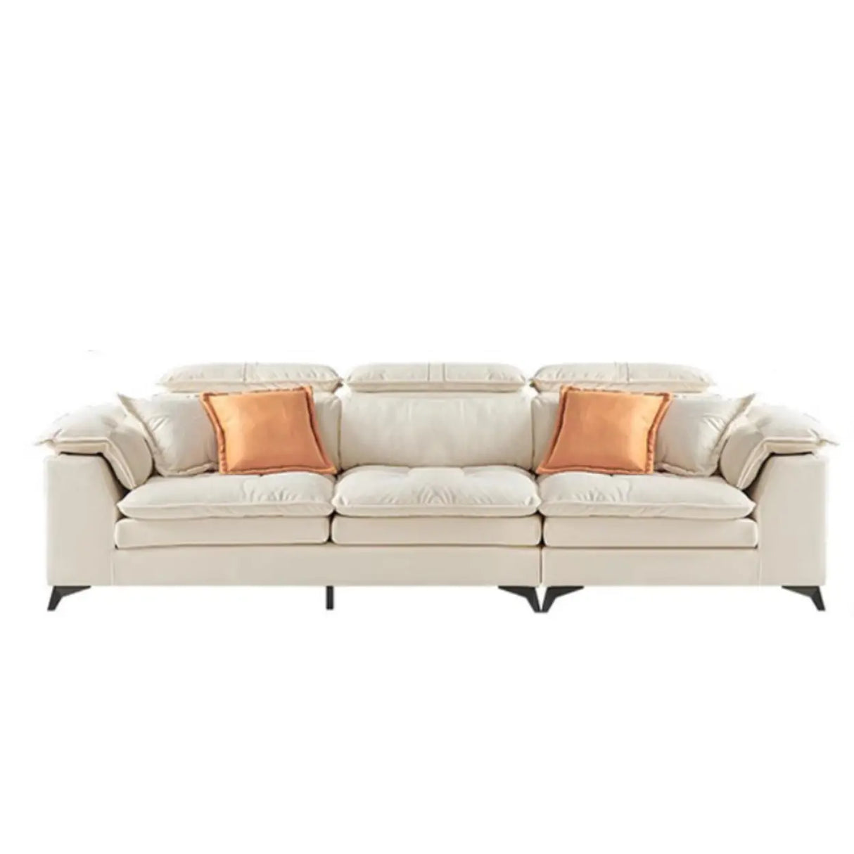 Cream Medium Comfort L-Shape Fabric Pillow Back Sofa Image - 3