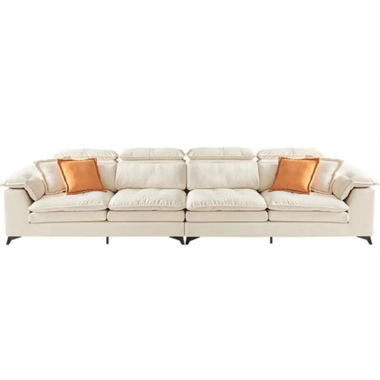 Cream Medium Comfort L-Shape Fabric Pillow Back Sofa Image - 5