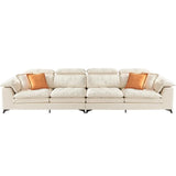 Cream Medium Comfort L-Shape Fabric Pillow Back Sofa Image - 5