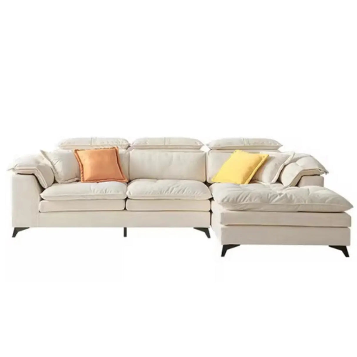 Cream Medium Comfort L-Shape Fabric Pillow Back Sofa Image - 7