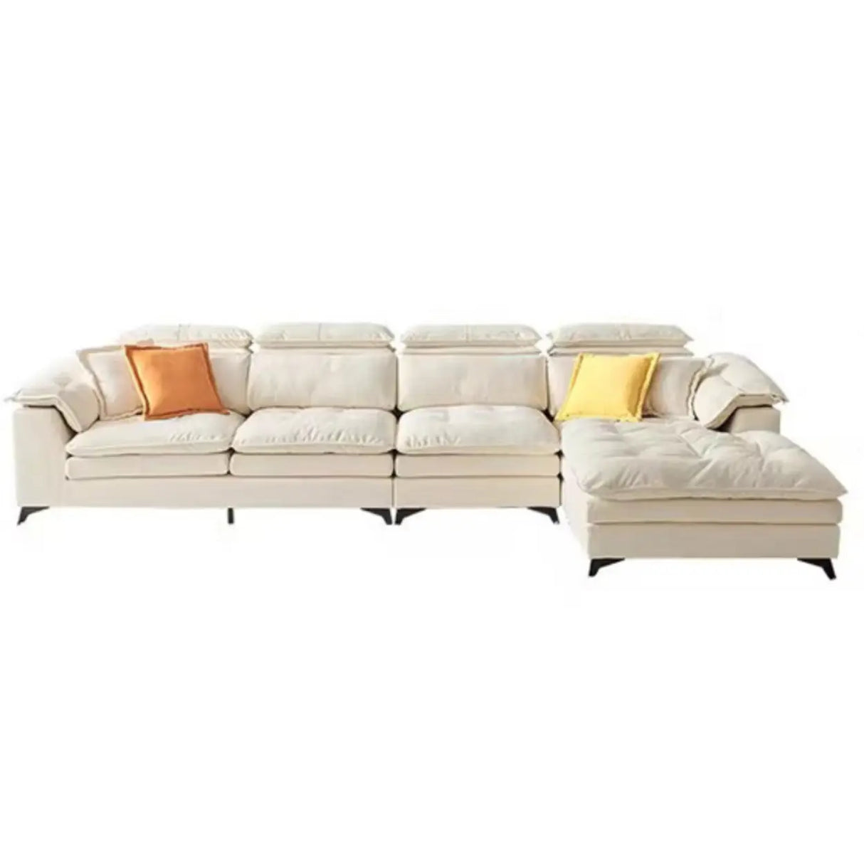 Cream Medium Comfort L-Shape Fabric Pillow Back Sofa Image - 9