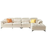Cream Medium Comfort L-Shape Fabric Pillow Back Sofa Image - 9