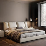 Cream Queen Upholstered Leather Modern Storage Bed Image - 1