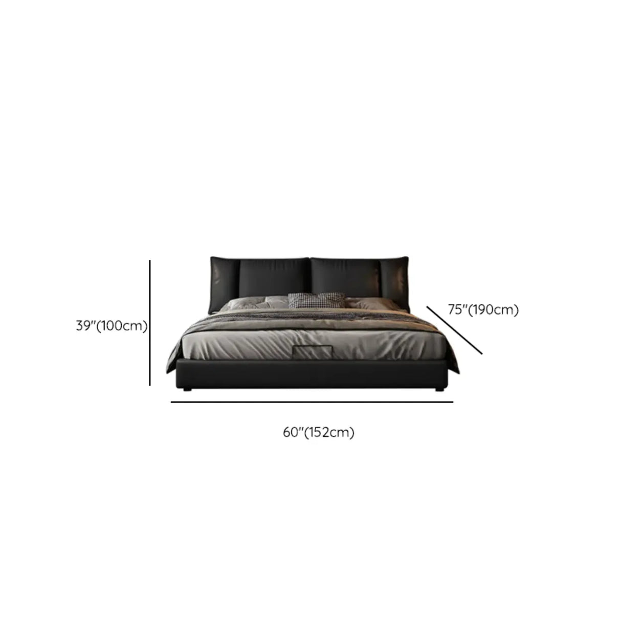 Cream Queen Upholstered Leather Modern Storage Bed Image - 12