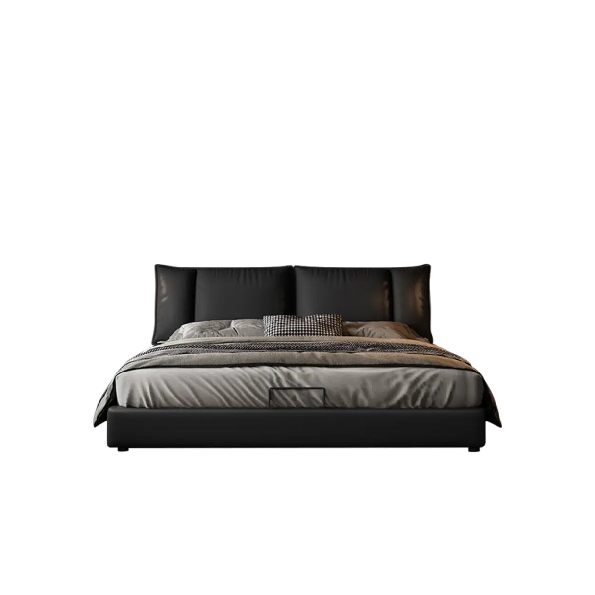 Cream Queen Upholstered Leather Modern Storage Bed Image - 2