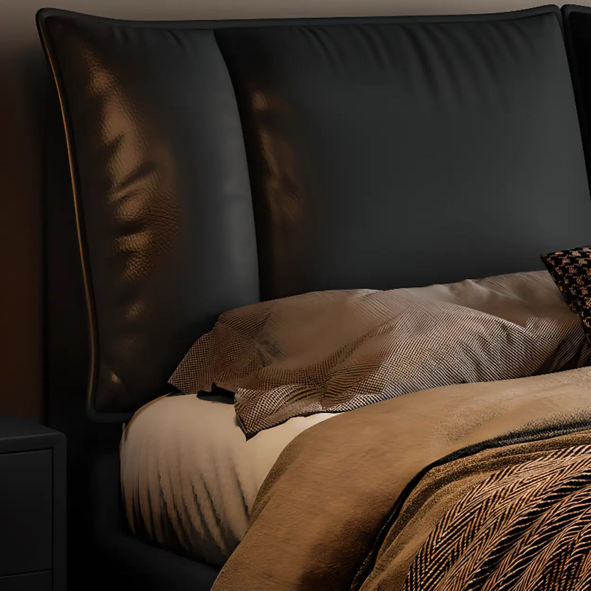 Cream Queen Upholstered Leather Modern Storage Bed Image - 4