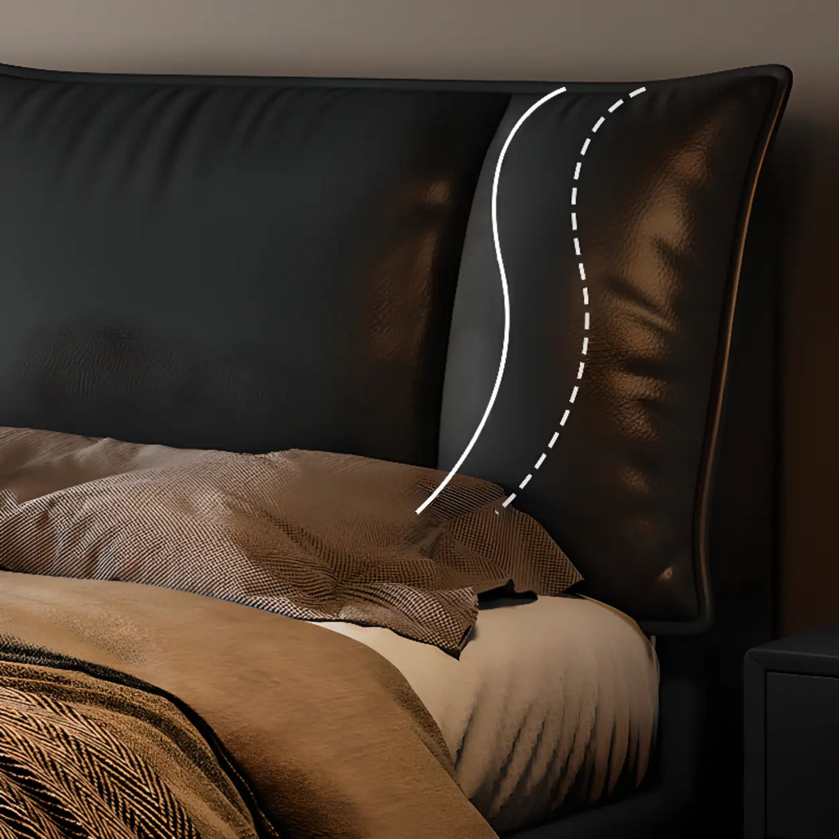 Cream Queen Upholstered Leather Modern Storage Bed Image - 5