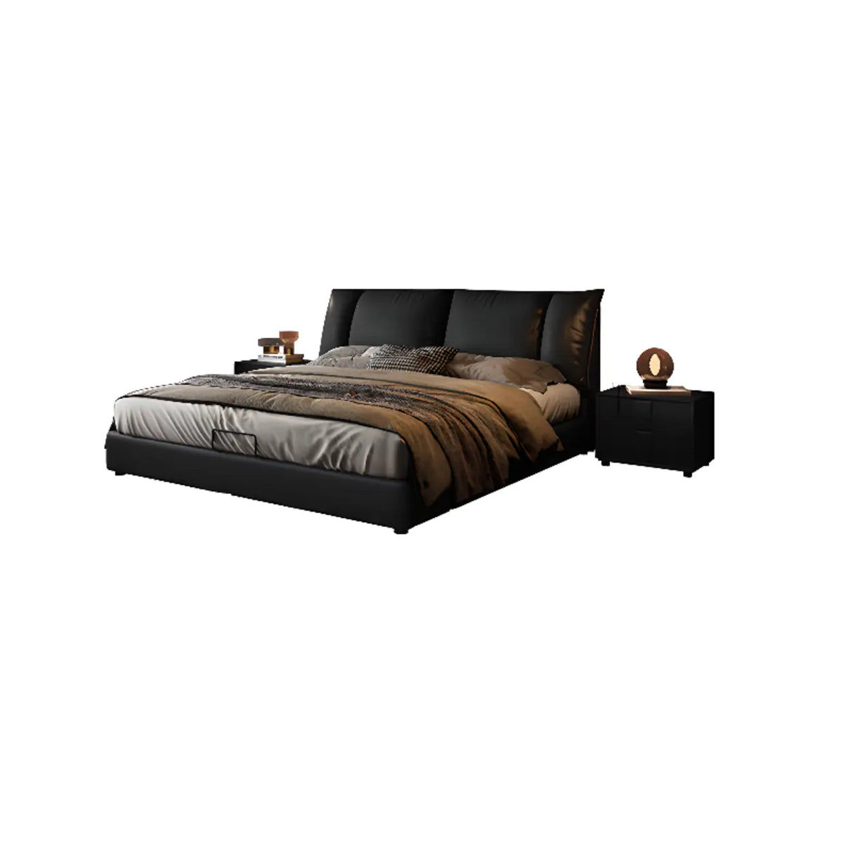 Cream Queen Upholstered Leather Modern Storage Bed Image - 6