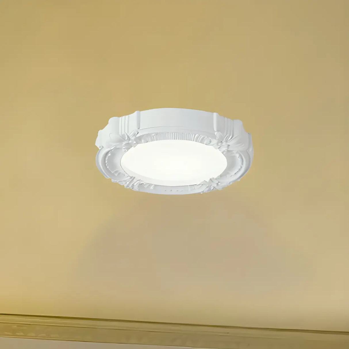 Cream Resin Round Carving LED Flush Mount Ceiling Light Image - 1