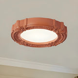 Cream Resin Round Carving LED Flush Mount Ceiling Light Image - 2