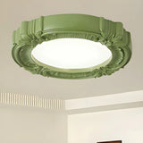 Cream Resin Round Carving LED Flush Mount Ceiling Light Image - 4
