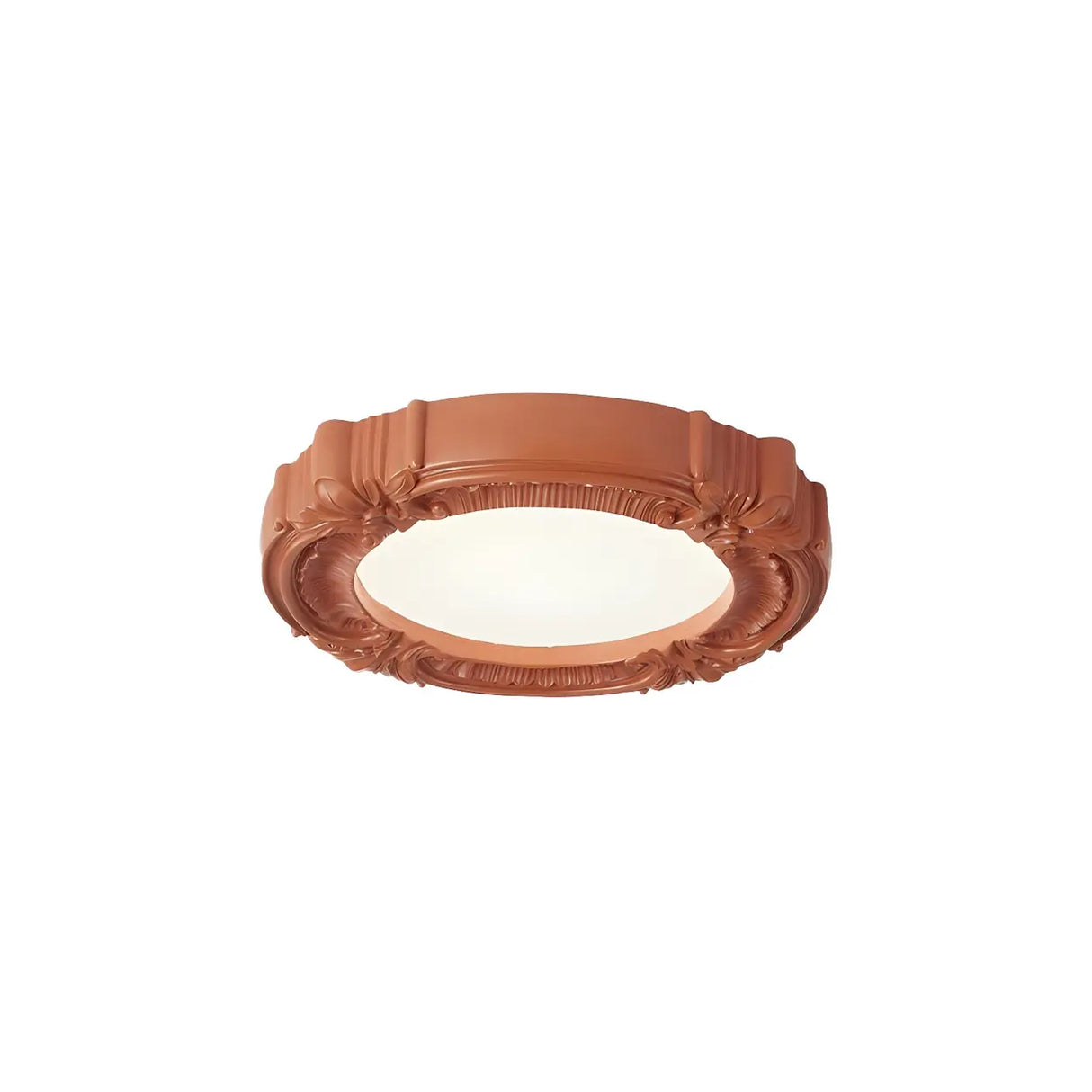 Cream Resin Round Carving LED Flush Mount Ceiling Light Image - 6