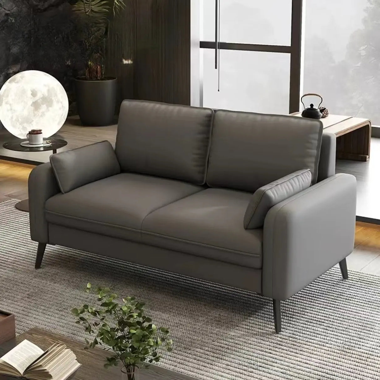 Cream Scratch Resistant Faux Leather Loveseat with Legs Image - 20