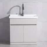 Cream Stone Top Wood Shelves Bathroom Vanity with Sink Image - 1