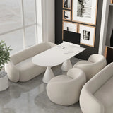 Cream White Flannel Fabric Fixed Back Curved Arm Chair Image - 1