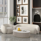 Cream White Flannel Fabric Fixed Back Curved Arm Chair Image - 3