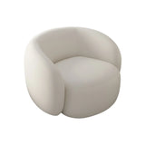 Cream White Flannel Fabric Fixed Back Curved Arm Chair Image - 4